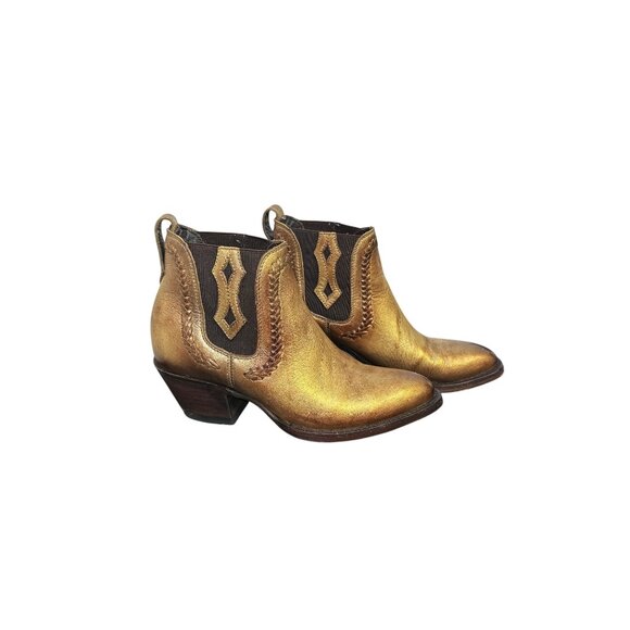 Azulado Gold Leather Western Ankle Boots Size 7.5 - Picture 1 of 7